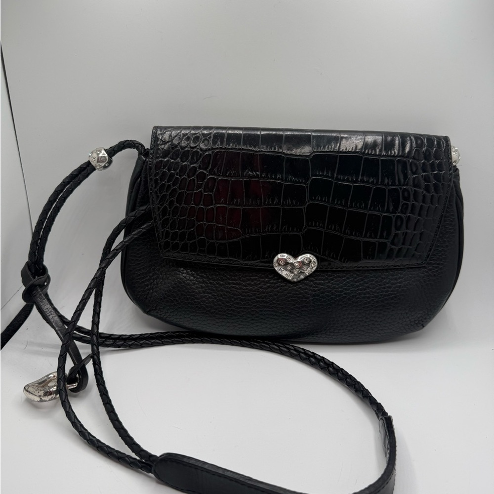 Brighton Black Croc-Embossed Crossbody Bag with Heart Accent